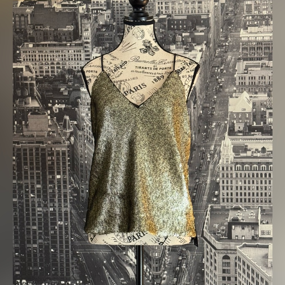 BCBGMAXAZRIA Nadya Antique Gold Sequin Top - Picture 4 of 9